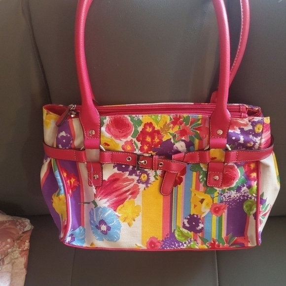 Floral multicolored and pink medium size purse - Picture 4 of 9
